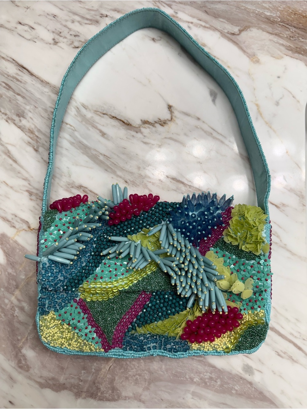 Beaded Aqua Multicolor Embellished Shoulder Bag